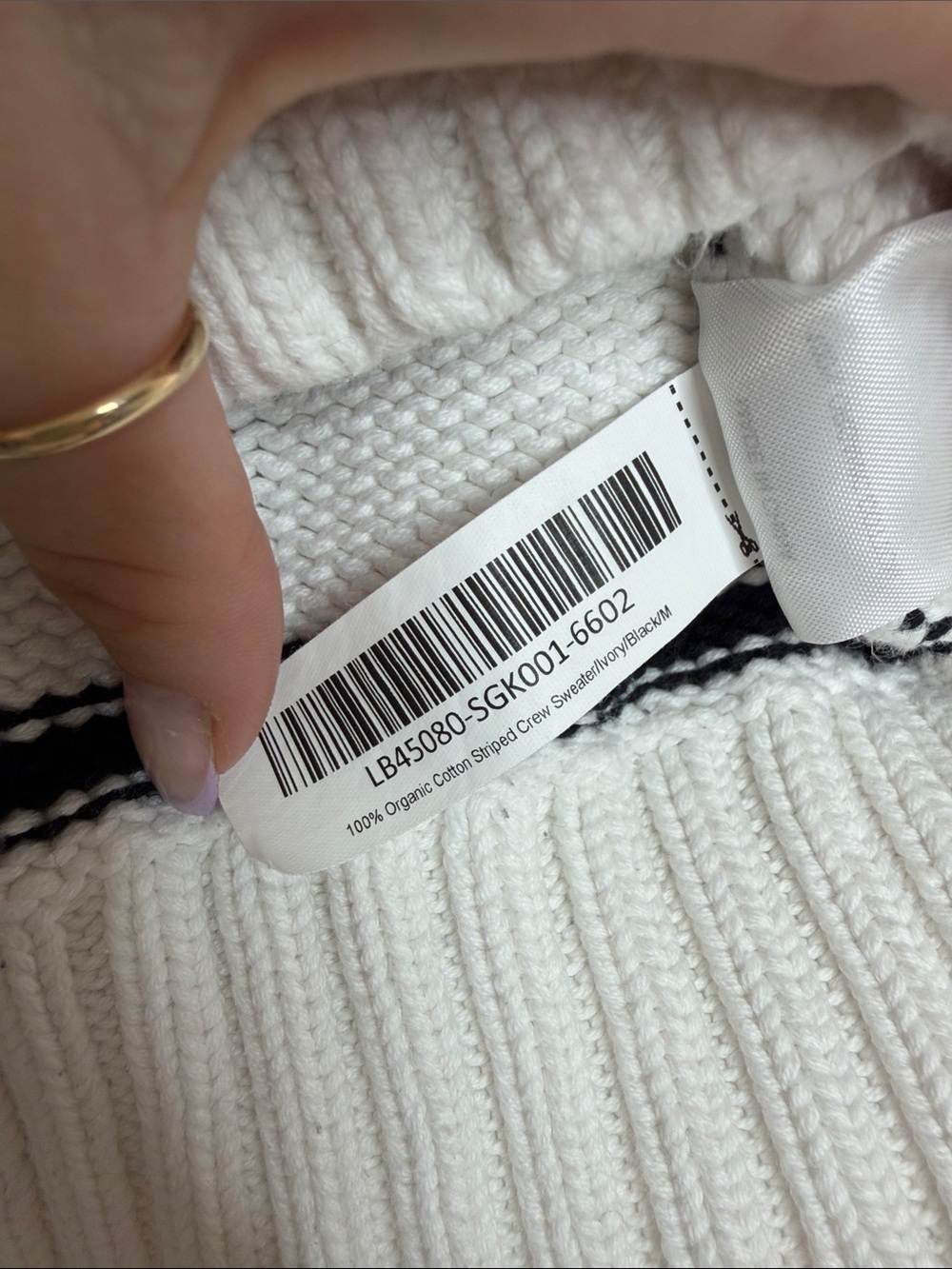 Quince Organic Cotton Striped Crew Sweater Ivory Black M - Picture 5 of 6
